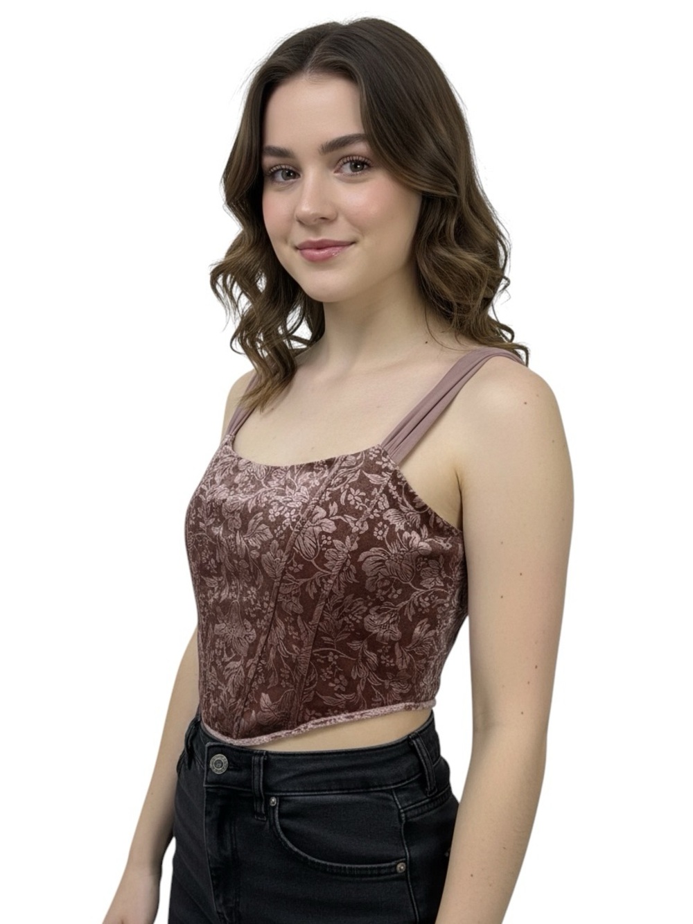 Altar'd State Dusty Rose Floral Satin Crop Top size L - Picture 12 of 12